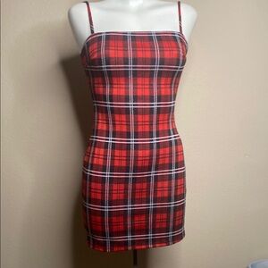 Plaid Red and Black punk rock stretch Windsor Dress M
